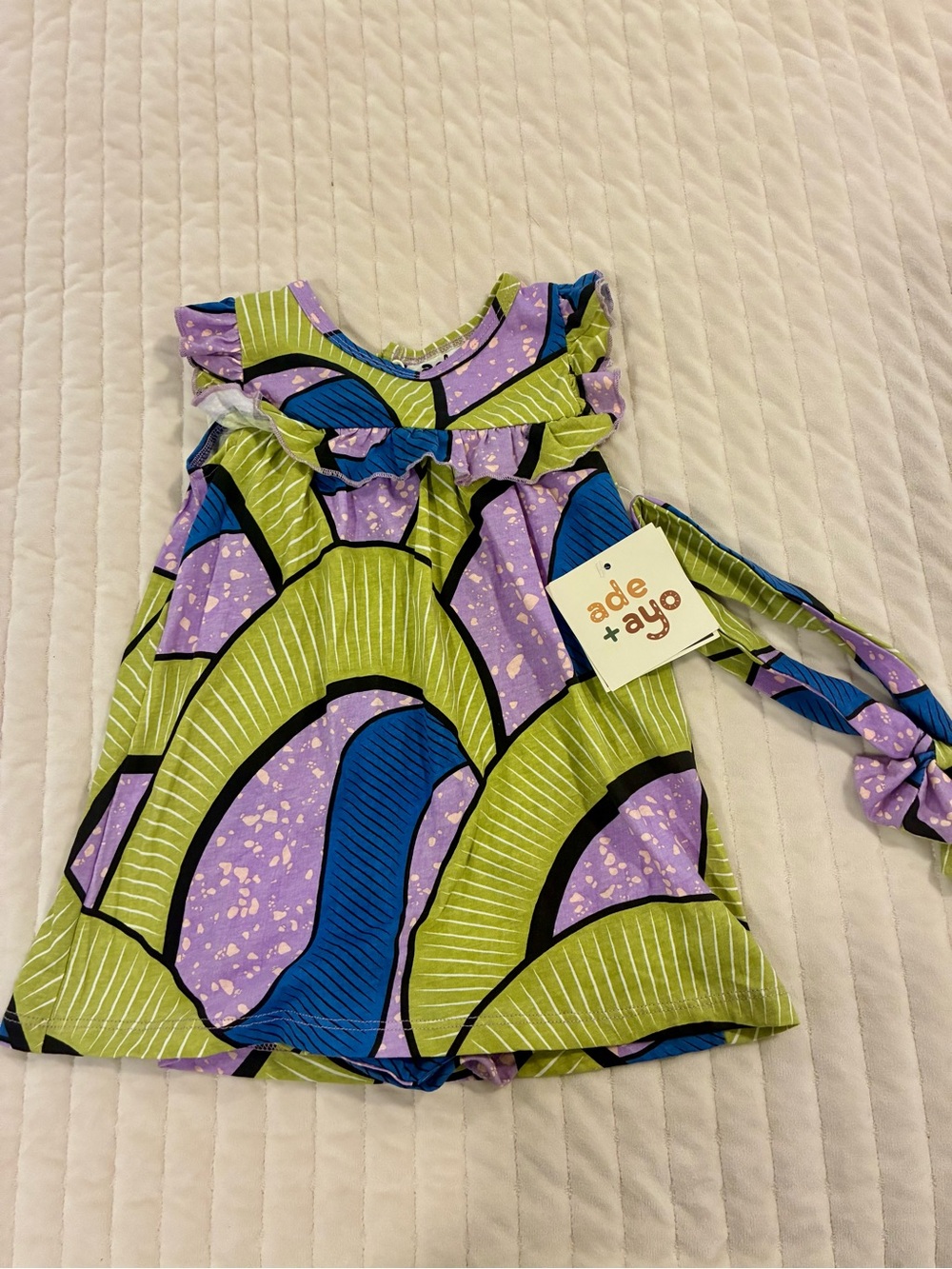 ade + ayo Kids Green, Purple & Blue Tie-Shoulder Dress